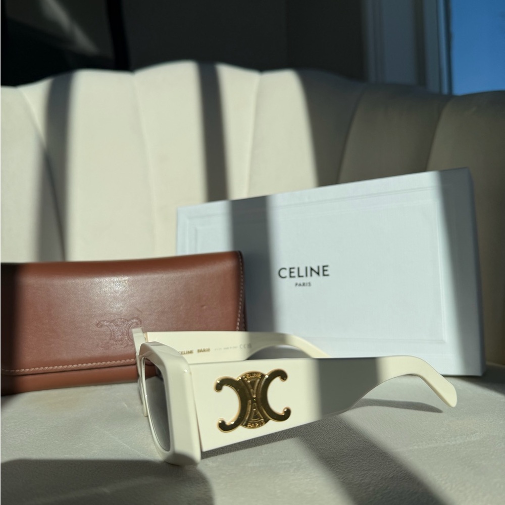 Celine Cream Rectangular Sunglasses with Black Le… - image 3